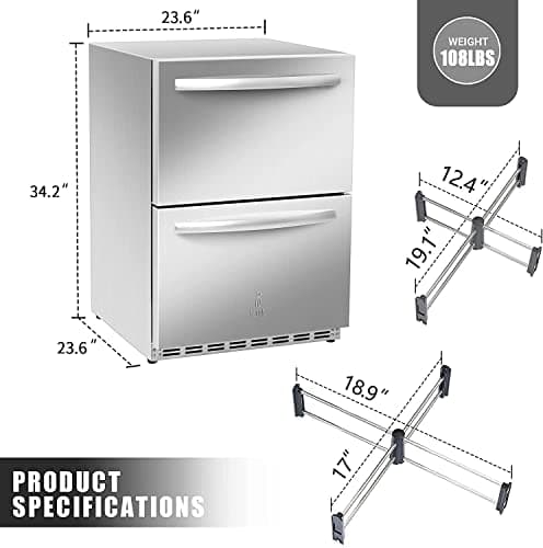 ICEJUNGLE Under Counter Refrigerator, Stainless Steel Under Counter Drawer Fridge Beverage Fridge Refrigerator with Digital Displayfor Outdoor and Home Use 7