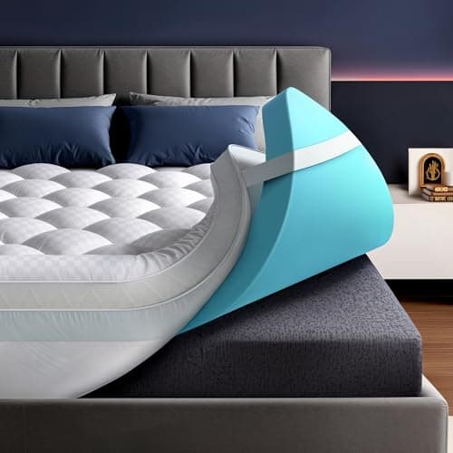 5 Inch Mega Support Memory Foam Mattress Topper for Pressure Relief, Dual Layer 2.5" Pillow Top Mattress Topper Plus 2.5" Cooling Gel Infused Memory Foam Mattress Pad, Short Queen