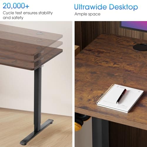 PayLessHere 48 Inch Electric Standing Desk Computer Desk with Large Space and Headphone Holder Office Desk with Electric Lifting and 2 Memory Function for Office Meeting Room,Brown 7