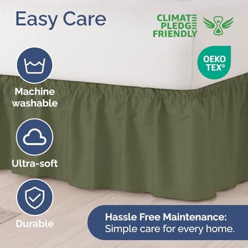 Wrap Around Dust Ruffle Bed Skirt - Sage Green - for Queen Size Beds with 15 Inch Drop - Elastic Strap - Adjustable Pleated Bedskirt with Brushed Fabric and Wrinkle Free - For Women, Men, Kids & Teens 6