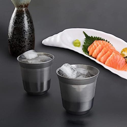 Easyworkz Stainless Steel Espresso Cup 2pcs Set Double Wall Insulated Metal Demitasse Cups 5 oz 7