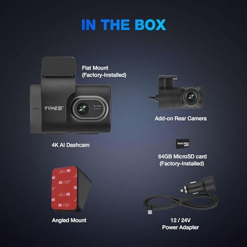 Type S T400 AI-Powered Driver Assistance 4K Dash Cam with ADAS, Collision Warnings, Lane and Pedestrian Detection, Vehicle Departure Reminders, Front Rear Smart Incident Video Surveillance, SD Card 7