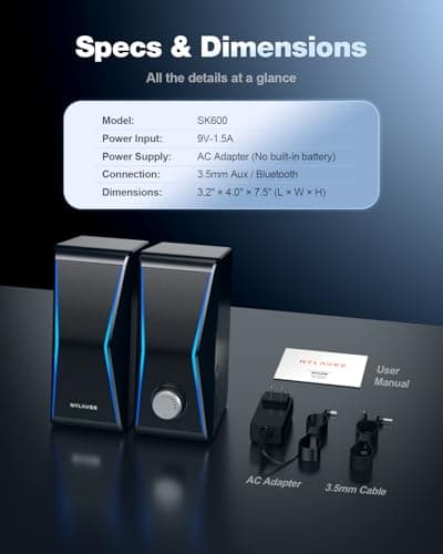 Nylavee Computer Speakers, Hi-Fi Stereo Sound PC Speakers with Bluetooth 5.0 and 3.5mm AUX-in, 14W AC Powered, Built-in Equalizer Modes and RGB Lights for Desktop PC, Monitor, Laptop, PS5, Xbox 7