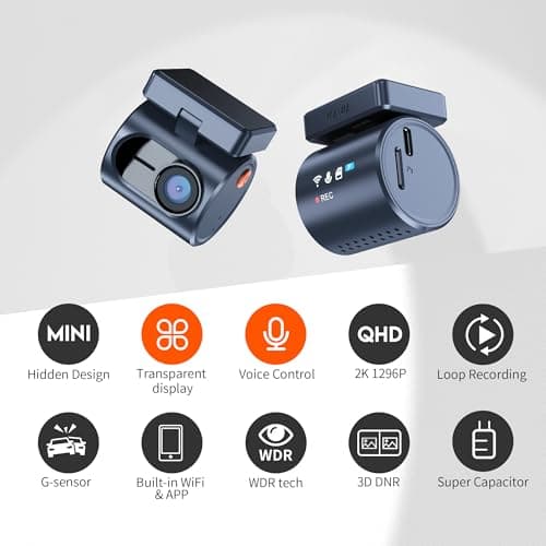 KAWA Dash Camera for Cars - Transparent Display Tiny Dash Cam Front with Voice Control, Super Night Vision Dashcam, 1296P QHD, 145° Wide-Angle FOV, G-Sensor, APP Control, Built in WiFi - Mini 3 Pro 5