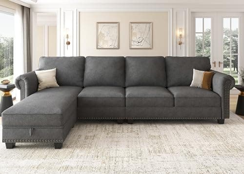 Nolany Convertible Sectional Sofa L Shape Couch with Reversible Chaise 4 Seat Sectional Sofa Couch for Small Space Dark Grey