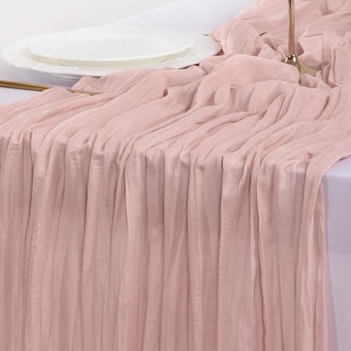 Socomi Pink Cheesecloth Table Runner Easter Spring Boho Rustic Gauze Dusty Pink Farmhouse 120 inch 10FT Cheese Cloth Runner for Wedding Party Baby Shower Birthday Home Decor Holiday Decorations 6