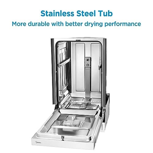 Midea MDF18A1AWW Built-in Dishwasher with 8 Place Settings, 6 Washing Programs, Stainless Steel Tub, Heated Dry, Energy Star, White 8