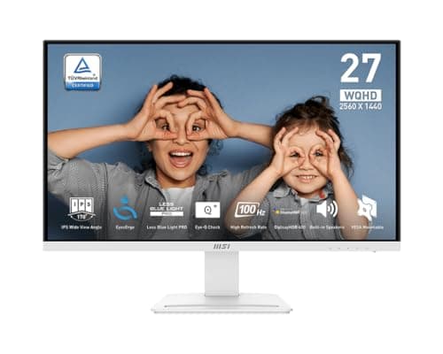 msi PRO MP273QW E2 AMZ 27-inch IPS 2560 x 1440 (QHD) Computer Monitor, 100Hz, Adaptive-Sync, HDMI, VESA Mountable, Tilt, Speaker, 1ms, White