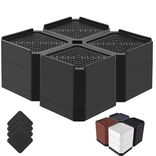 Bed Risers Heavy Duty, Adjustable Furniture Riser Blocks Lift 1.5, 3, 4.3 inches for Couch Table Desk Sofa Chair Legs, Refrigerator, Washing Machine - Support up to 4000 lbs (Black 4 Pack, 3 inch)