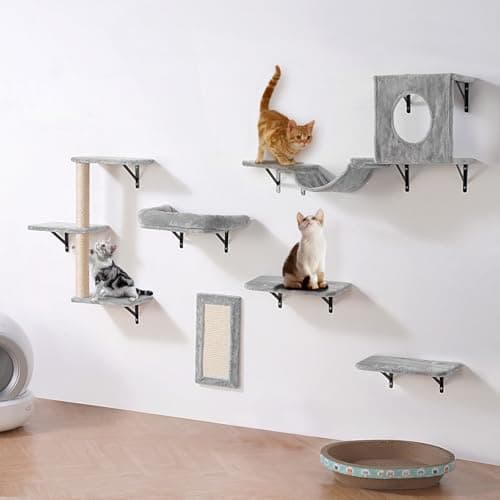 VEVOR Wall Mounted Cat Shelves, Perches with Jumping Boards, Hammock, Sofa, Cat Furniture and Shelves up to 40 lbs for Sleeping, Playing, Climbing, Set of 6 9