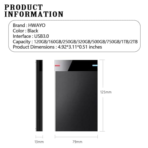 HWAYO 2.5'' 250GB Ultra Slim Portable External Hard Drive USB3.0 HDD Storage for PC, Desktop, Laptop, MacBook, Chromebook, Xbox One 7