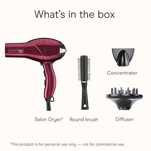Infiniti PRO CONAIR Hair Dryer with Diffuser, Professional AC Motor, Tourmaline Ceramic Technology Blow Dryer, Includes Concentrator and Blowout Brush, Amazon Exclusive, Burgundy 8