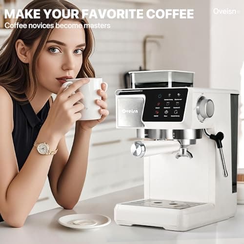 oveisn Espresso Machine 20 Bar, Coffee Maker with grinder 20 Grind Settings,Coffee Machine w/Milk Frother & Touchscreen, Professional Home Espresso Maker for Latte Cappuccino 8