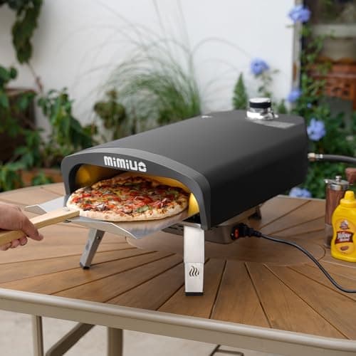 Mimiuo Outdoor Gas Pizza Oven with Automatic Rotating Pizza Stone - 14 Inch Portable Propane Pizza Ovens for Outside - Professional Pizza Grilling Stove for Outdoor Kitchen - Global Patent 7