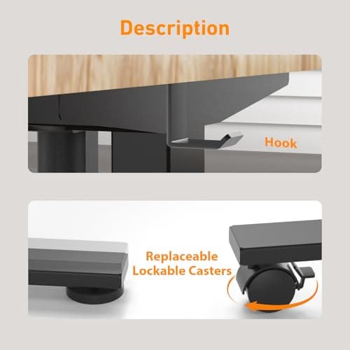 XINYAO Electric Standing Desk Height Adjustable Computer Desk, 48 Inches Sit Stand Desk Workstations with Hook, Ergonomic Table for Home Office Adjust Height Table with Wheels 8