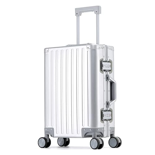 YYW All aluminum-magnesium Carry-On Luggage 20 Inch,Airline Approved Lightweight Suitcase with TSA Lock and Silent Wheels,Suitable for business travel (Silver, 20in)
