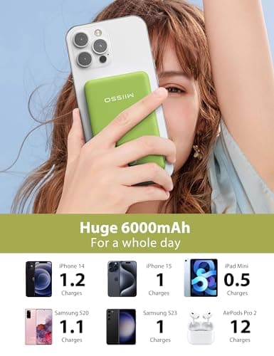 miisso 6000mah Ultra Slim Built in Cables Power Bank, Card Size Built in USB C Cords Battery Pack Portable Charger for Phones, 3 Output External Battery Pack Compatible with iPhone, Deep Green 4