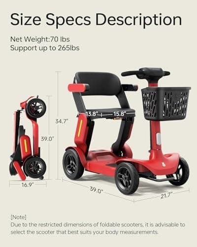 Paiseec Mobility Scooter for Adult, 25 Miles Endurance Lightweight Mobility Scooter, Folding Mobility Scooter for Adult, Powered Mobility Scooter All Terrain Motorized Scooter Collapsible 7