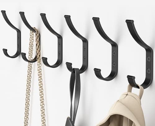 Optish Black Coat Hooks Wall Mount, Black Wall Hooks for Hanging Coat, 50LB Heavy Duty Coat Rack Hook, Backpack Hooks for Wall, Closet Hook for Entryway Bathroom