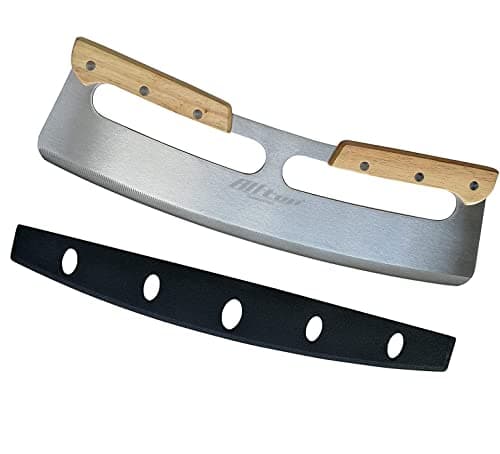 ALLTOP Pizza Cutter Rocker,Stainless Steel Blade Knife With Double Wooden Handle & Plastic Cover, Large Pizza Slicer/Chopper, Essential Kitchen Tool -14 In