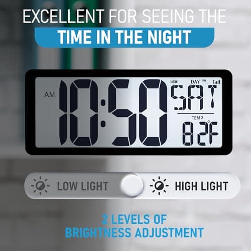 TXL Atomic Clock with Backlight, 14.2" Large Digital Wall Clock Battery Operated, Digital Clock Large Display with Day, Date & Temperature, Large Wall Clock for Bedroom, Livingroom, Office 6