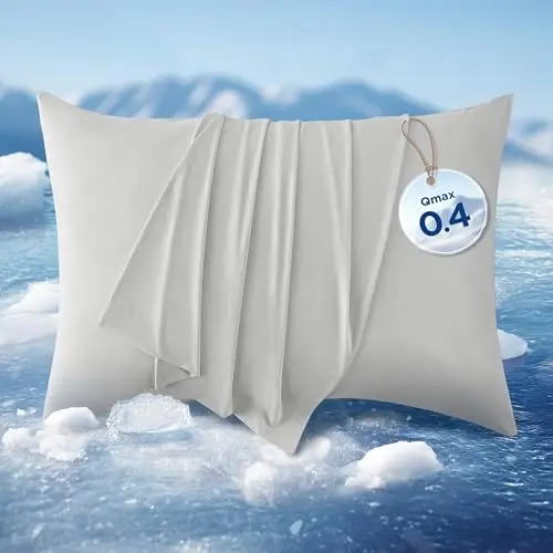 Bedsure Cooling Pillow Cases for Hot Sleepers, Cool Pillowcases for Night Sweats, Zipper Pillow Cases Queen Set of 2, Silky Soft & Breathable Cold Pillow Covers for Hair & Skin, Grey, 20x30 Inches