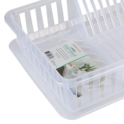 Kitchen Details Medium Dish Rack with Tray | Dimensions: 18.50" x 11.02" x 3.54" | Plastic | 12 Plate | Kitchen Accessories | Tray |Cutlery Basket | Clear | Sink Accessories | Clear 6