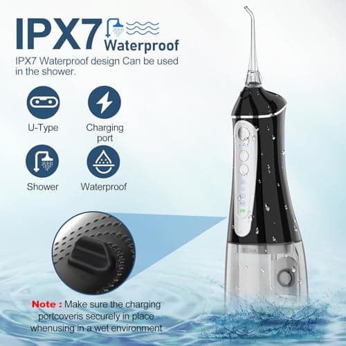 Water Dental flosser for Teeth Cleaning - Rechargeable Cordless Oral Irrigator 4 Modes 6 Tips IPX 7 Waterproof Portable Teeth Cleaner Pick for Home Trave 5