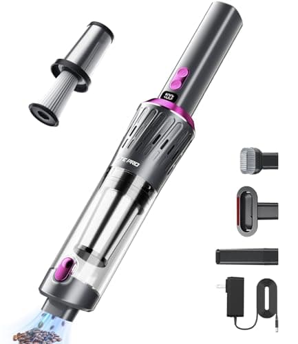 YTE PRO Handheld Vacuum Cordless 25000Pa Car Vacuum 3-in-1 Handheld Vacuum, Includes Smart Display and Charging Base Hand Vac Cordless Rechargeable One-Touch Empty for Home/Pet/Car (Violet)