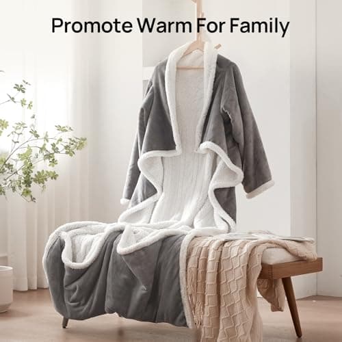 Westinghouse Electric Snuggle Throw Blankets with Foot Pocket, Wearable Heated Blanket with Sleeves, 6 Heating Levels & 2 to 10 Hours Heating Time Settings, 50 * 70"+18", Light Grey 7