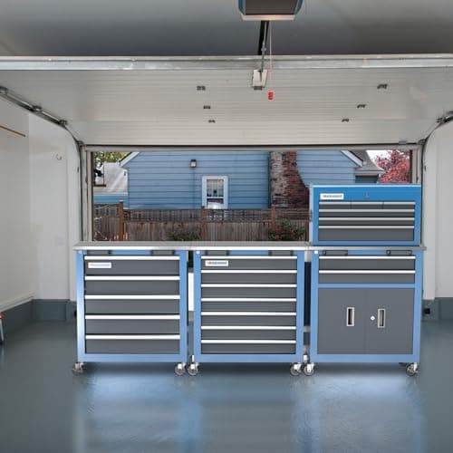 LARBANKE 3 Different Types Tool Chest Combination,Rolling Tool Chest with Stainless Countertop,Tool Cabinet with Connection Buckle,Wheels and Foot Pads,Portable Tool Box Inside 8