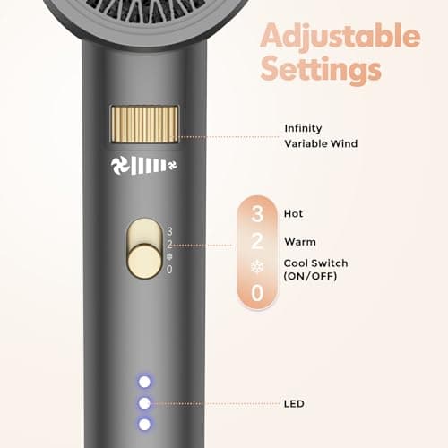 SIYOO Professional Hair Dryer, Ionic Blow Dryer with Diffuser and Nozzle, 1600 Watt Negative Ions Salon Lightweight Hairdryer Gold 6