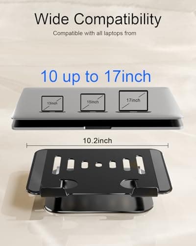 LINTYLE Adjustable Laptop Stand, Aluminum Portable Laptop Riser for Desk Foldable, Ergonomic Computer Notebook Stand Holder for MacBook Air Pro, Dell XPS, HP and All 10–17 Inch Laptops, Black 6