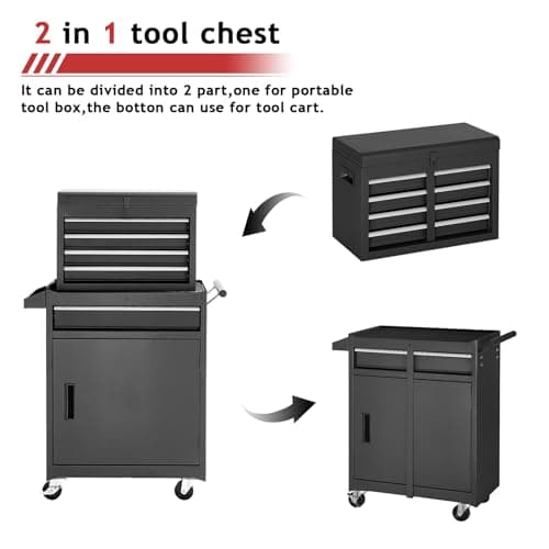 AirWire Tool Chest,5-Drawer Rolling Tool Storage Cabinet with Enhanced Packaging, Detachable Top Tool Box, Metal Tool Cart for Garage Workshop,Black, ATC001BK 5