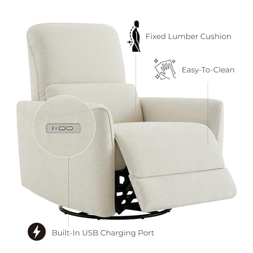 CHITA Power Recliner Chair Swivel Glider, FSC Certified Upholstered Living Room Nursery Reclining Sofa Chair with Lumbar Support, Linen 7