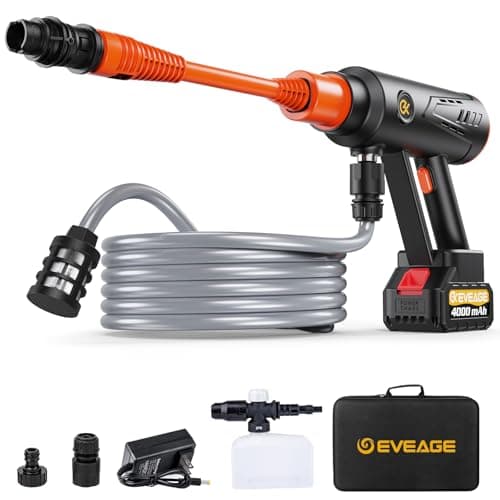 EVEAGE Q7 Cordless Power Pressure Washer, MAX 1000PSI, 2.5GPM Adjustment Portable Power Cleaner, Rechargeable Battery Powered Handheld High-Pressure Washer Gun for Car, Home/Floor Cleaning