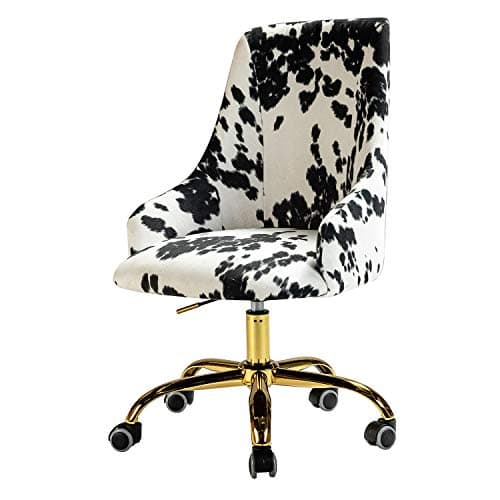 TINA'S HOME Upholstered Desk Chair Modern Armless Office Chair with Wheels, Adjustable Swivel Fabric Task Chair for Living Room, Bedroom, Vanity Room(Gold Base, Black) 7