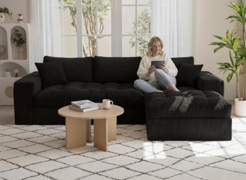 NAYA 106” Modular Sectional Sofa, Cloud Sectional Couch with Deep Seat, Modern Modular L-Shape Sofa Boneless Couch with Chaise for Living Room Bedroom (Black, Right Facing Chaise)