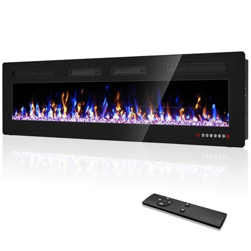 72” Electric Fireplace Recessed and Wall Mounted Fire Places with Remote Control, Touch Screen