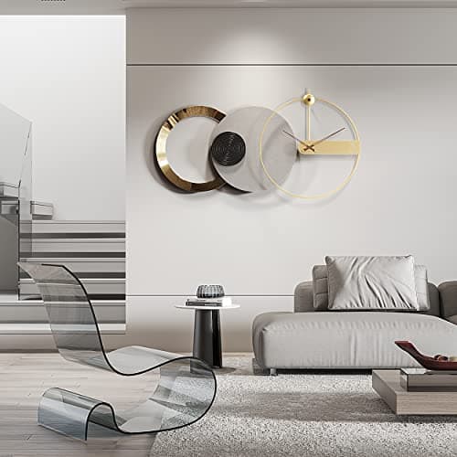 PSYCHE GOD Mid Century Modern Large Silent Wall Clock Non Ticking for Living Room, 47"X25" Giant Decorative Round Black Clock for Wall, Big Unique Metal Fancy Clock Wall Decor for Bedroom Entryway 5