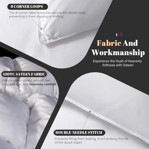 DOWNSTORIA Feather Down Comforter King Size Duvet Insert, Light Weight True Baffle-Box Noiseless Bedding Comforters, Soft Hotel Collection Bed Comforter, Medium Warmth - White, 106 X 90 in. 5