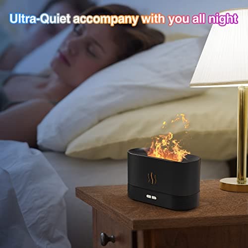 Colorful Flame Air Aroma Diffuser Humidifier, Upgraded 7 Flame Colors Noiseless Essential Oil Diffuser for Home,Office,Yoga with Auto-Off Protection 180mL (8Hours Black) 6