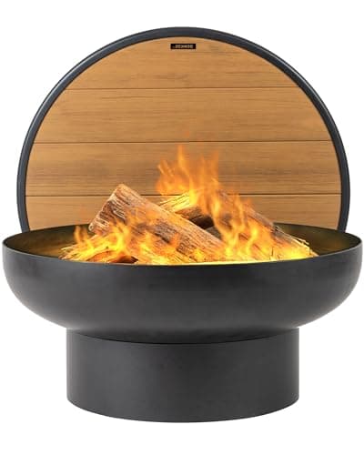 DENKOE Iron Fire Pit Table with Lid, Extra Thick and Heavy Duty Fire Bowl, Deep Round Firepit for Outdoor Bonfire Gatherings, Wood Burning Firepits for Outside Patio, Modern Outdoor Fire Pits