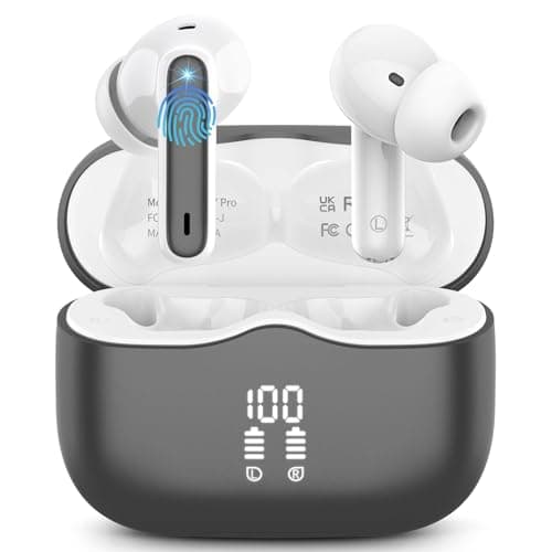 xinwld Wireless Earbuds, 2025 Bluetooth 5.4 Headphones in Ear with 4 ENC Noise Cancelling Mic, New Wireless Earphones HiFi Stereo Deep Bass 40H Playtime, LED, in-Ear Bluetooth Ear Buds IP7, Dark Gery