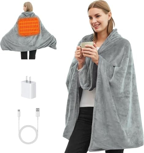 Portable Cordless Heated Blanket for Stadium, Rechargeable USB Heated Throw Blanket for Outdoor, 3 Heat Settings Electric Heated Blanket for Office, Camping, 58”x 38” (Battery Pack Not Included)