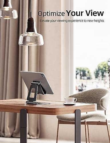 Nulaxy Aluminum Dual Foldable iPad Stand, Fully Adjustable Desktop Tablet Holder, Tablet Accessories for Office Kindle Compatible with Mobile Devices iPad Pro/Air/Mini, iPhone Pro/Max/Plus, Black 6