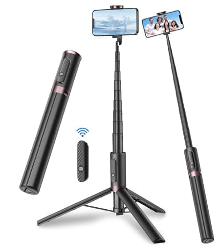 TONEOF 67" Magnetic Cell Phone Selfie Stick Tripod,Smartphone Stand All-in-1 with Integrated Wireless Remote,Portable,Lightweight,Extendable for iPhone/Android(Black)