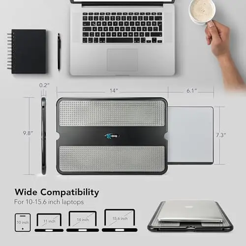 EHO Laptop Lap Pad - Laptop Stand Pad w Retractable Mouse Pad Tray, Anti-Slip Heat Shield Tablet Notebook Computer Stand Table w/Sturdy Stable Cooler Work Surface for Bed Sofa Couch or Travel 6