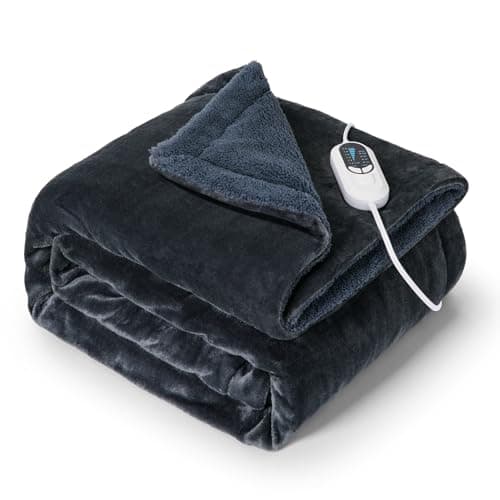 Heated Weighted Blanket, Sherpa Fleece Electric Throw Blanket Twin Size, 15 lbs Weighted Heating Blanket for Adult (150 lbs-190 lbs), Soft Plush Heavy Blanket for Winter, 48" x 72", Gray-Blue