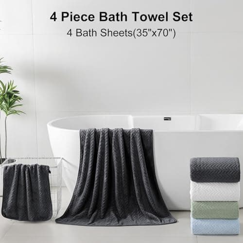 Ferdilan 4 Pack Large Bath Towels Set 35"x70" Black Oversized Bath Sheet Chair Towels, 600 GSM Ultra Soft & Absorbent Towels for Bathroom, Quick Dry Towel for Gym Hotel Camp Pool 5